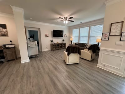 Interior view of a cozy common area with furnishings