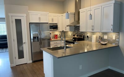 Modern kitchen interior with stainless steel appliances