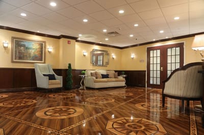 Bright common area with elegant seating and decor
