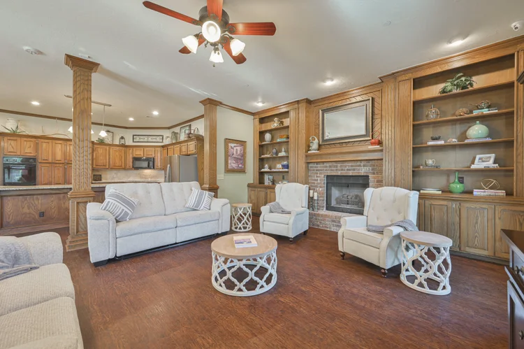 Bright common area with comfortable seating and decor