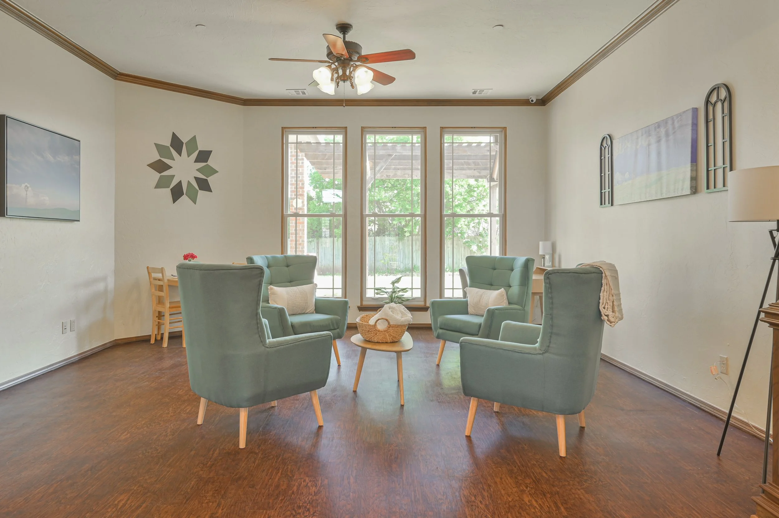 Bright common area with comfortable seating