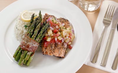 Appetizing salmon dish with vegetables on a plate