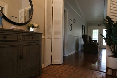 Interior view of a cozy common area in a senior facility