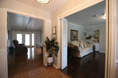 Bright common area with seating and decor