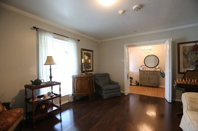 A cozy common area with seating and decor