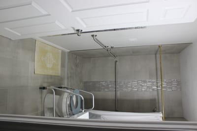Accessible bathroom with grab bars and shower