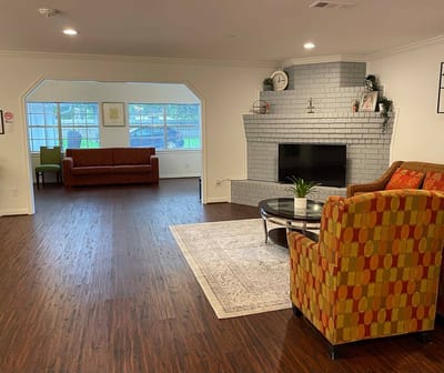 Bright and welcoming common area with seating