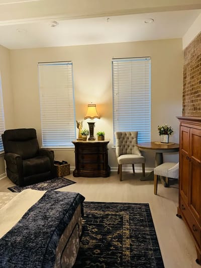 Cozy sitting area in a resident's room
