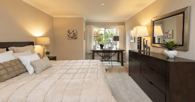 Comfortable bedroom in a senior living facility