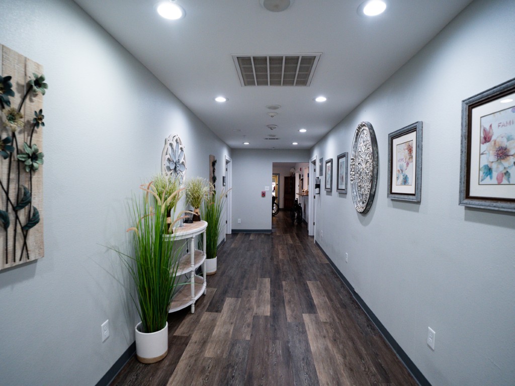 Welcoming interior corridor with decorative wall art
