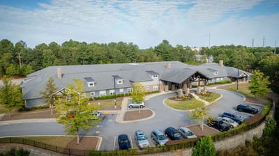 Aerial view of the Legacy Village of Athens building and grounds