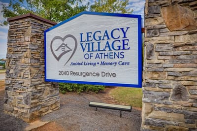 Sign for Legacy Village of Athens with logo