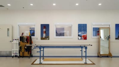 Interior view of a therapy area with equipment