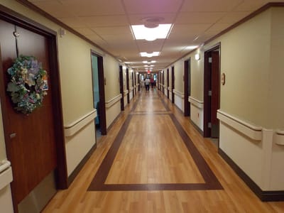 Interior hallway of a senior living facility