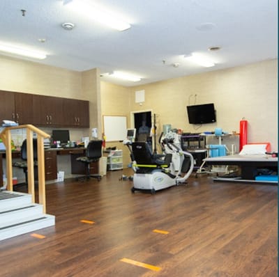 Interior view of a rehabilitation area with equipment