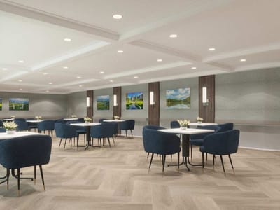 Dining room with modern decor and seating