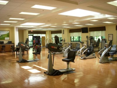 Interior of a fitness area with exercise equipment