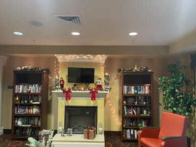 Cozy common area with holiday decorations