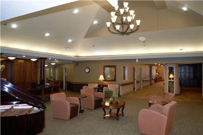 Interior view of a common area with seating