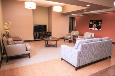 Bright common area with comfortable seating