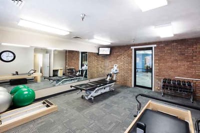 Interior view of a fitness area with equipment