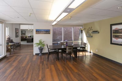 Interior view of a common area with dining table