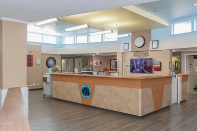 Reception area of a nursing facility with a welcoming atmosphere