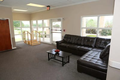 Interior view of a common lounge area with seating