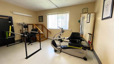 Indoor gym area with exercise equipment