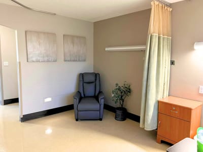 Comfortable seating area in a resident room