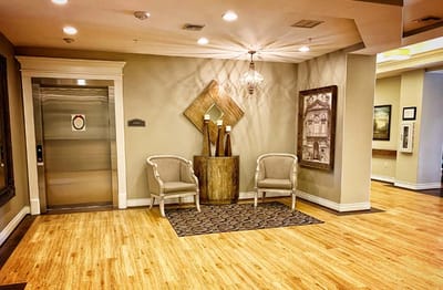 Welcoming lobby area with seating and decor