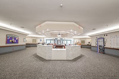 Interior view of the common area at Harbor Lakes Nursing and Rehabilitation Center