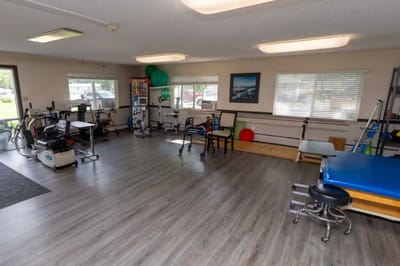 Physical therapy equipment in a bright room