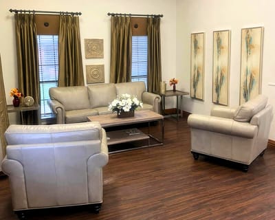Comfortable common area with seating and decor
