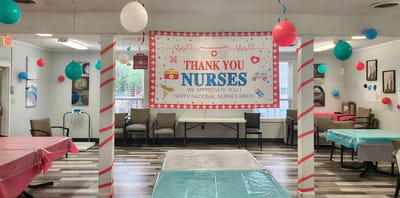 Celebration decorations for National Nurses Week in a common area