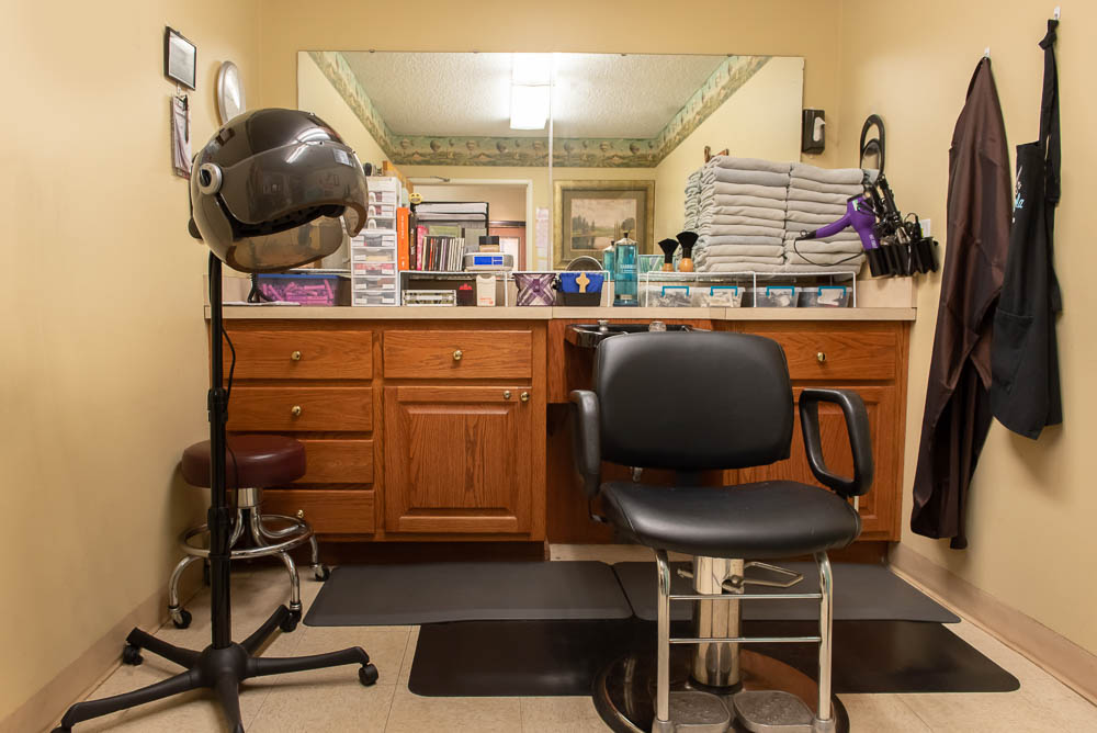 Interior of a beauty salon with hair styling equipment