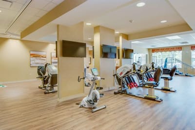Interior view of a fitness area with equipment