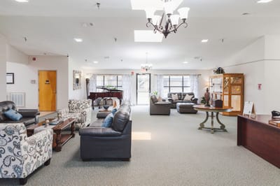 Bright and welcoming common area with seating