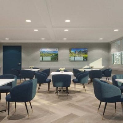 Modern common area with seating and decor