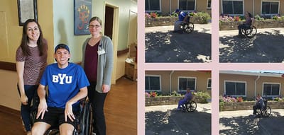 Residents and staff interacting in a common area.