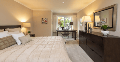 Cozy bedroom with warm lighting and decor