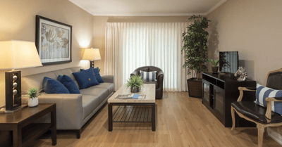 Cozy living area with modern decor and furniture.
