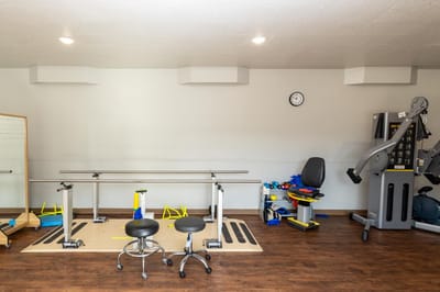 Physical therapy room with equipment