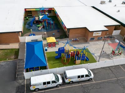 Aerial view of an outdoor playground area