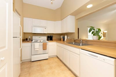 Bright, modern kitchen with white cabinetry
