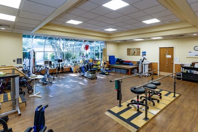 Rehabilitation gym with exercise equipment
