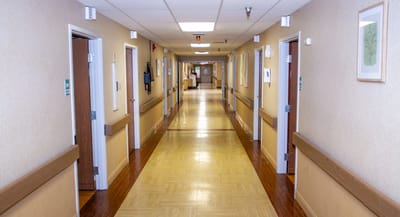 A hallway inside the assisted living facility