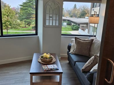 Cozy living space with a view of outdoors