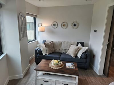Cozy living area with couch and decor