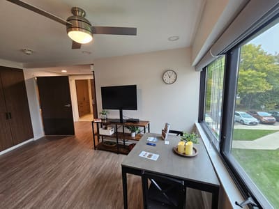 Bright interior room with modern furnishings
